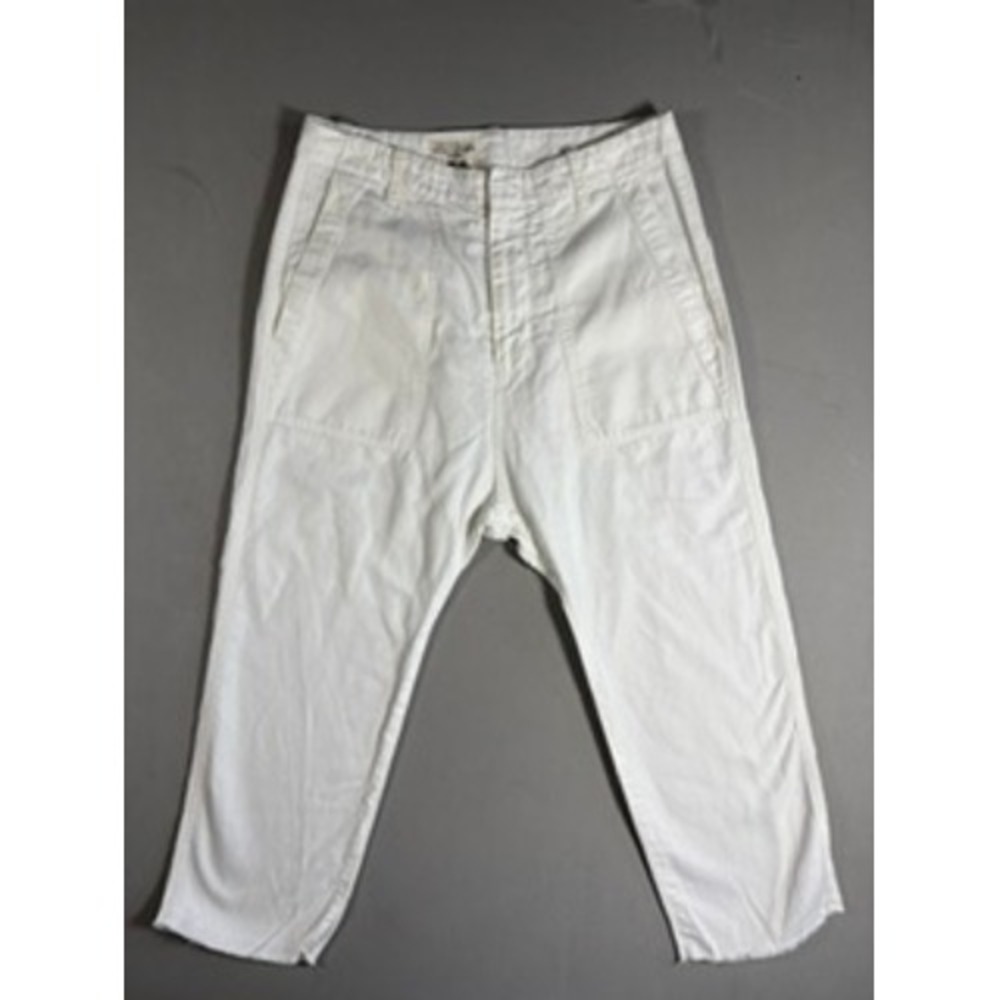 Nili Lotan White Luna Linen Blend Frayed Hem Drop Crotch Baggy Trousers Size 4